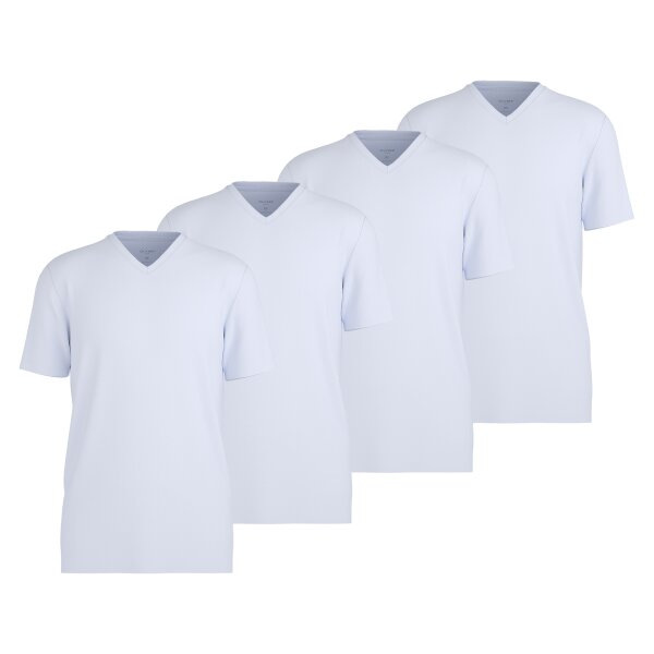 OLYMP Mens T-Shirts, V-Neck, 4-Pack - Bodywear, Modern Fit, Cotton Withe S (Small)