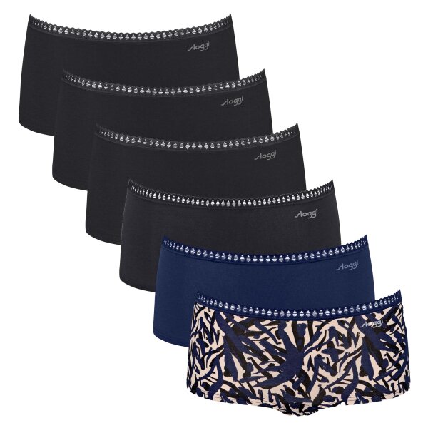 Sloggi Damen Pantys, 6er Pack - GO Crush Short C6P, Unterhose, Stretch-Baumwolle Schwarz/Blau XS