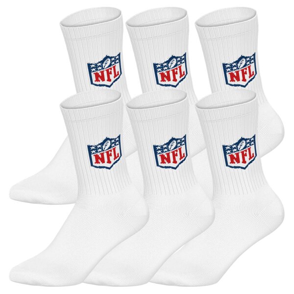 NFL Unisex Socken, 6er Pack - NFL Shield 6Pack Crew Socks, Logo, Polyester-Baumwollmischung Weiß 39-42