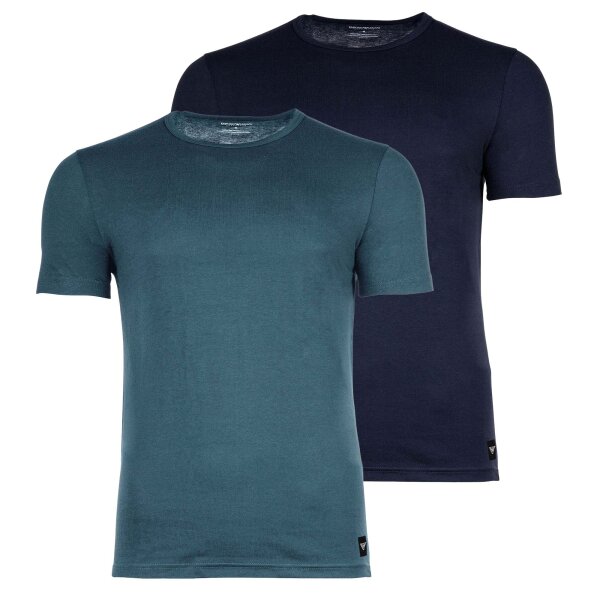 EMPORIO ARMANI Herren T-Shirt, 2er Pack - ESSENTIAL LOGOLABEL, Rundhals, Stretch Cotton Dunkelblau/Petrol M