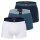 EMPORIO ARMANI Herren Trunks, 3er Pack - ESSENTIAL LOGOLABEL, Shorts, Stretch Cotton Tinte/Petrol/Weiß S