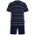 GÖTZBURG Herren Schlafanzug, kurz - Shorty, Rundhalsausschnitt, gestreift, Baumwolle, Pyjama Blau M