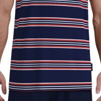 GÖTZBURG Herren Schlafanzug, kurz - Shorty, V-Ausschnitt, gestreift, Baumwolle, Pyjama Blau/Rot M