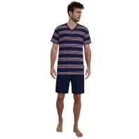 GÖTZBURG Men Pyjamas, Short - Shorty, V-neck, Striped, Cotton, Pyjamas Blue/Red M (Medium)