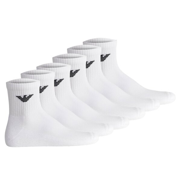 EMPORIO ARMANI Mens Quarter Socks, 6-Pack - SPORTY SPONGE, Ankle Socks, One Size White 39-46 (UK 5-12)