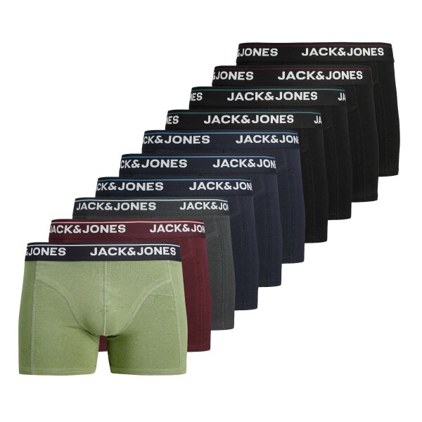 JACK&JONES Men Boxer Shorts, 10-Pack - JACTIMOTHY SOLID TRUNKS 10 PACK, Trunks, Stretch Cotton Black/Grey/Green/Red S (Small)
