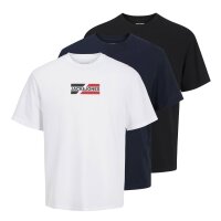 JACK&JONES Herren T-Shirt, 3er Pack - JJECORP GRAPHIC TEE SS 3PK, Kurzarm, Baumwolle Schwarz/Dunkelblau/Weiß S