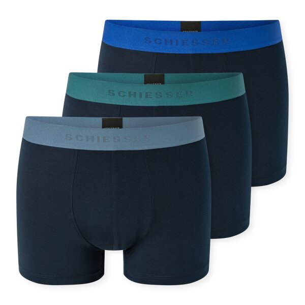 SCHIESSER Herren Boxershorts 3er Pack - Serie "95/5", Unterhose, Logobund Blau/Grün/Grau M