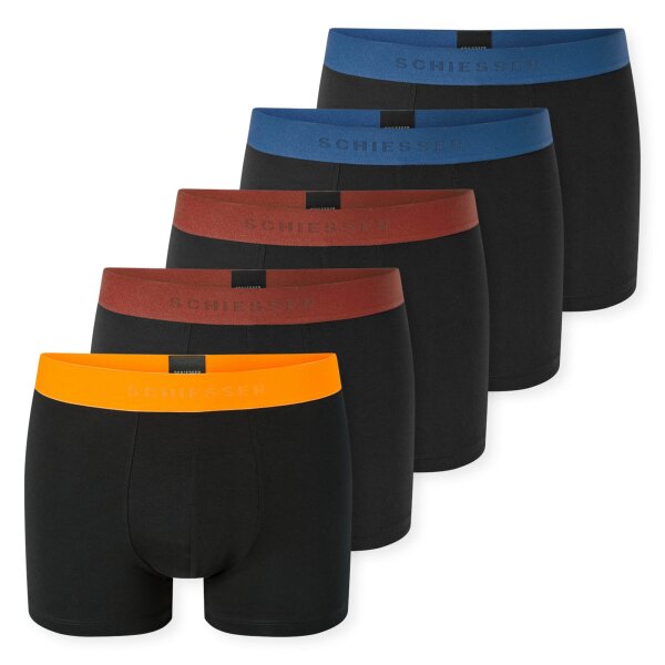 SCHIESSER Herren Boxershorts, 5er Pack - Serie "95/5", Unterhose, Logobund Schwarz/Rot/Orange M