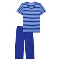 SCHIESSER Damen Schlafanzug Set - Nachtwäsche, 3/4 Kurzarm, Pyjama, Muster, Baumwolle Blau M