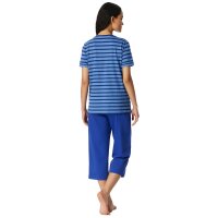 SCHIESSER Damen Schlafanzug Set - Nachtwäsche, 3/4 Kurzarm, Pyjama, Muster, Baumwolle Blau M