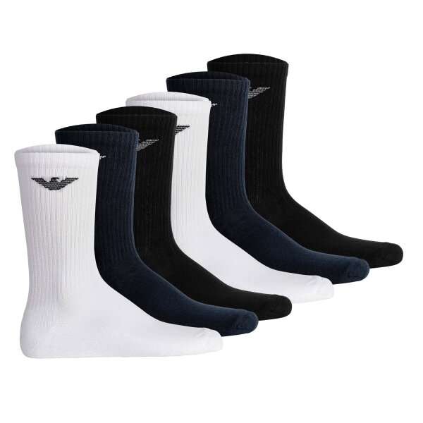 EMPORIO ARMANI Herren Socken, 6er Pack - SPORTY SPONGE, Short Socks, One Size Weiß/Schwarz/Blau 39-46
