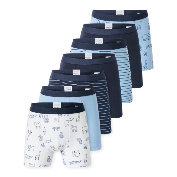 SCHIESSER Jungen Shorts, 7er Pack - Kids, 7PACK Single Jersey Slips, Unterhose, Basic Blau/Dunkelblau 104