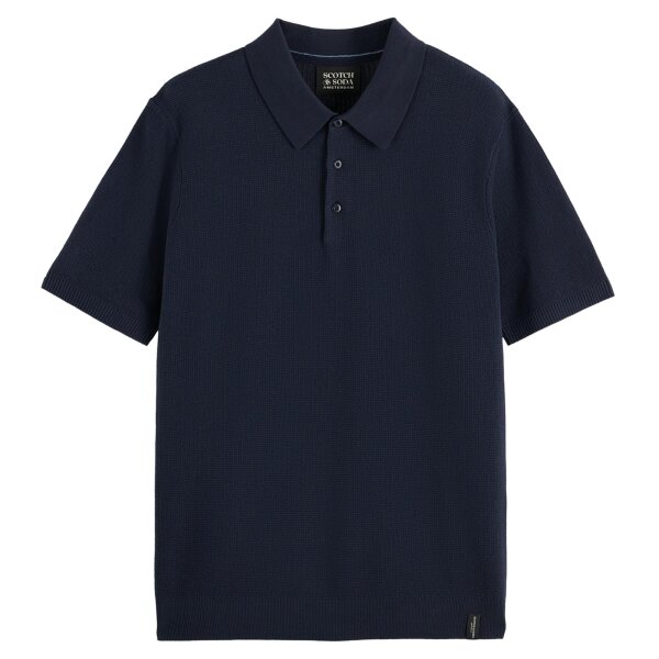 SCOTCH&SODA Men Polo Shirt - Core Structured Knitted Regular Fit Polo, Short Sleeve, Textured, Button Placket, Cotton Dark blue M (Medium)