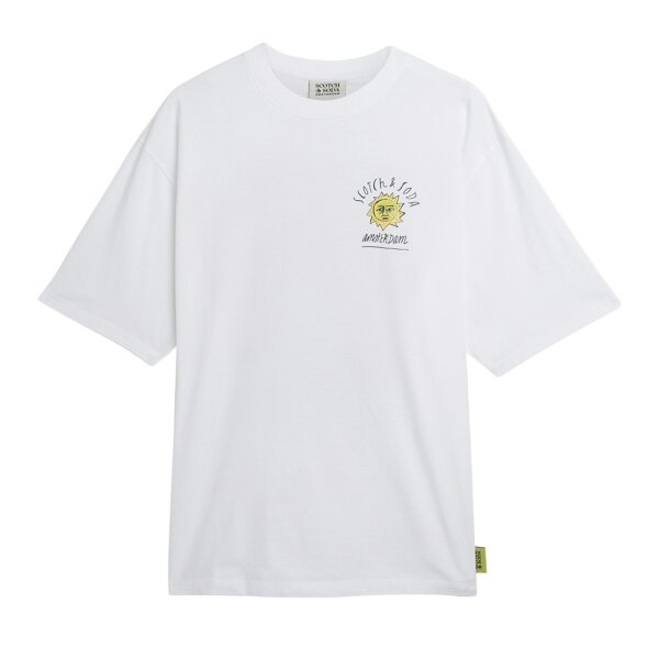 SCOTCH&SODA Mens T-shirt - Front & Back Artwork Tee, Loose Fit, Print, Round Neck, Short Sleeve White M (Medium)
