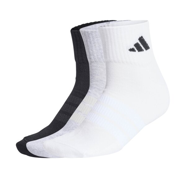 adidas Unisex Quarter Socks, 3-pack - Cushioned Sportswear Ankle Socks, logo, padded, solid color Black/Grey/White 40-42 (UK 6-8)