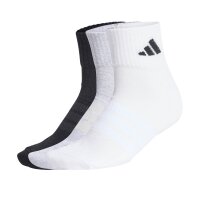 adidas Unisex Quarter Socks, 3-pack - Cushioned Sportswear Ankle Socks, logo, padded, solid color Black/Grey/White 37-39 (UK 4.5-6)