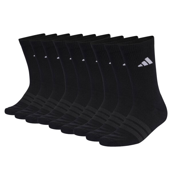 adidas Unisex Socks, 9-pack - Cushioned Sportswear Crew Socks, Logo, Stripe, Cushioned Black 37-39 (UK 4-6)
