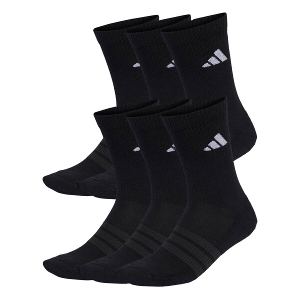 adidas Unisex Socken, 6er Pack - Cushioned Crew Socks, Logo, gepolstert, einfarbig Schwarz 37-39