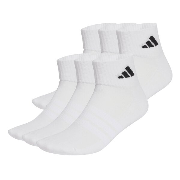 adidas Unisex Quarter Socken, 6er Pack - Cushioned Essentials Ankle Socks, Logo, gepolstert, einfarbig Weiß 37-39