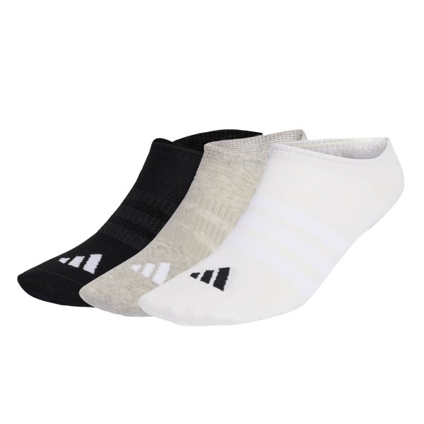 adidas Unisex Sneaker Socken, 3er Pack - Thin & Light Sportswear No-Show Socks, Logo, einfarbig Schwarz/Grau/Weiß 37-39