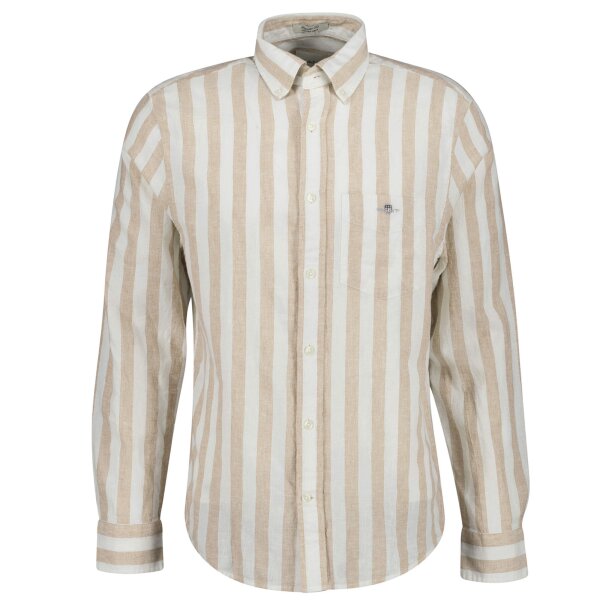 GANT Mens Shirt - Regular Cotton Linen Stripe Shirt, linen-cotton blend, striped Beige M (Medium)