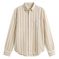 GANT Herren Hemd - Regular Cotton Linen Stripe Shirt, Leinen-Baumwoll-Mix, gestreift Beige M