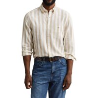 GANT Herren Hemd - Regular Cotton Linen Stripe Shirt, Leinen-Baumwoll-Mix, gestreift Beige M