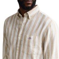 GANT Mens Shirt - Regular Cotton Linen Stripe Shirt, linen-cotton blend, striped Beige M (Medium)