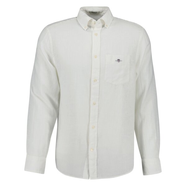 GANT Mens Shirt - Regular Cotton Linen Shirt, linen-cotton blend, plain colour White M (Medium)