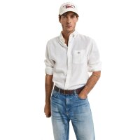 GANT Mens Shirt - Regular Cotton Linen Shirt, linen-cotton blend, plain colour White M (Medium)