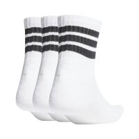 adidas Unisex Quartersocken, 3er Pack - 3-Stripes Cushioned Sportswear Mid-Cut Socks, Logo, Streifen, gepolstert Weiß 37-39