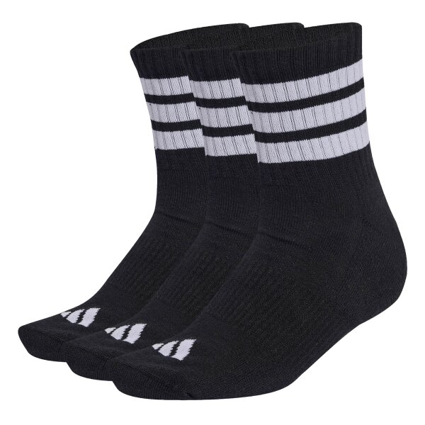 adidas Unisex Quarter Socks, 3-pack - 3-Stripes Cushioned Sportswear Mid-Cut Socks, logo, stripes, padded Black 37-39 (UK 4.5-6)