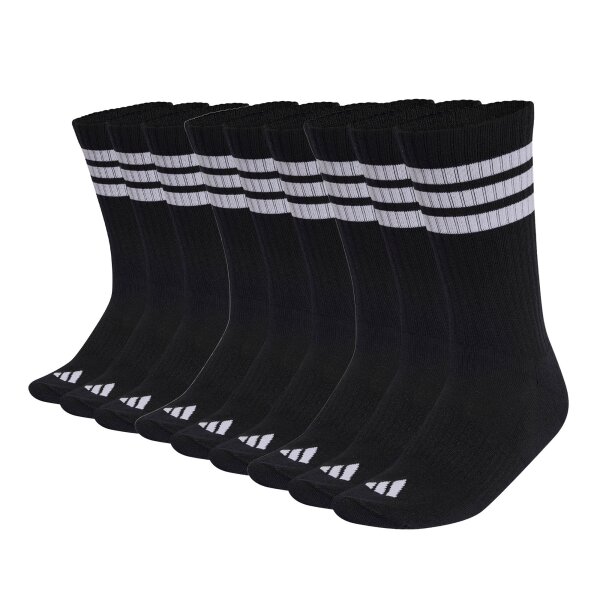 adidas Unisex Socks, 9-pack - 3-Stripes Cushioned Sportswear Crew Socks, Logo, Stripe, Cushioned Black 37-39 (UK 4.5-6)