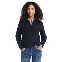 GANT Womens Knitted Jumper with Troyer - Cable Half-Zip, Cable Knit, Stretch Cotton Blue M (Medium)
