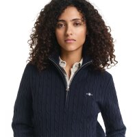 GANT Damen Strickpullover mit Troyer - Cable Half-Zip, Zopfstrick, Stretch Cotton Blau S
