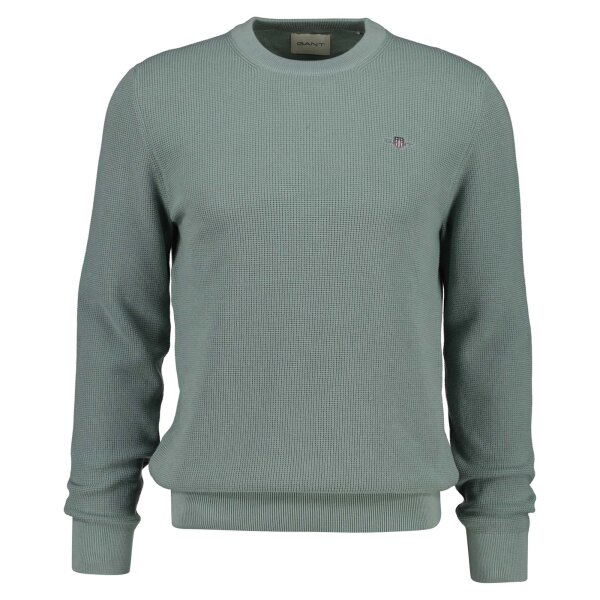 GANT Mens Knitted Jumper with Round Neck - Micro Textured Cotton C-Neck, Cotton Eucalyptus (Ceramic Grey) L (Large)