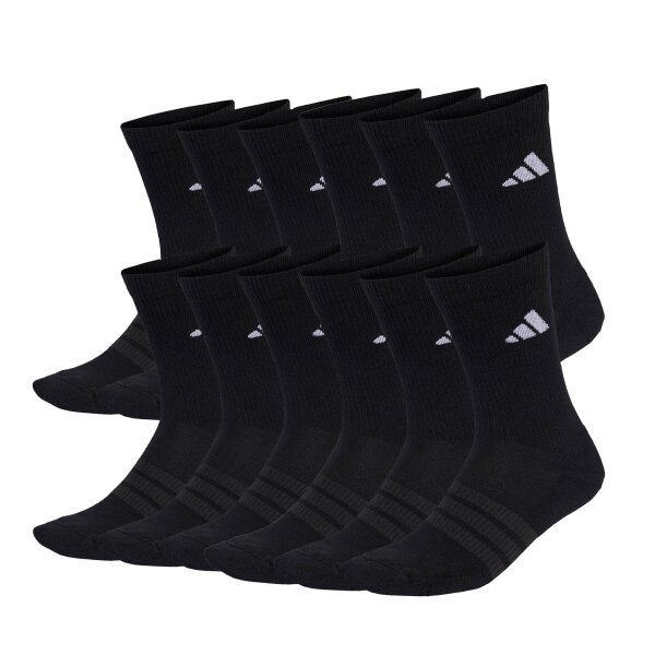 adidas Unisex Socks, 12-pack - Cushioned Crew Socks, Logo, padded, Solid Color Black 37-39 (UK 4.5-6)