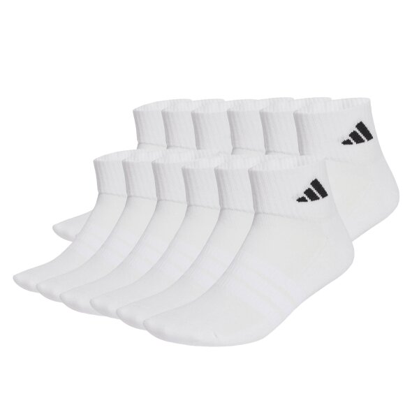 adidas Unisex Quarter Socks, 12-pack - Cushioned Essentials Ankle Socks, logo, padded, solid color White 40-42 (UK 6-8)