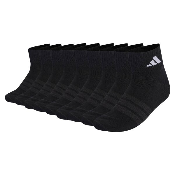 adidas Unisex Quarter Socken, 9er Pack - Thin & Light Sportswear Ankle Socks, Logo, einfarbig Schwarz 37-39