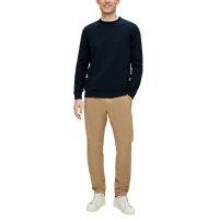 s.Oliver Men Knitted Jumper - Basic, Round Neck, Cotton, Plain Dark blue M (Medium)