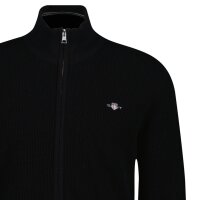 GANT Mens Cardigan with Stand-up Collar - Micro Textured Cotton Zip Cardigan, Cotton Black M (Medium)