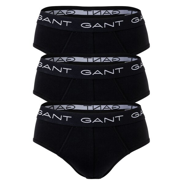 GANT Mens Briefs, 3-Pack - Brief 3-Pack, Slim Fit, Logo, Stretch Cotton, Plain Black M (Medium)