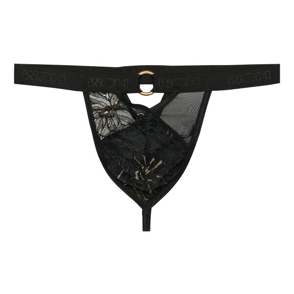 WOH Herren G-String - Pure Seduction, Spitze, Metalldetail, durchsichtig Schwarz S