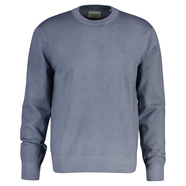 GANT Mens Knitted Jumper with Round Neck - Sunfaded C-Neck, Piece Washed, Cotton Blue (Faded Denim) L (Large)