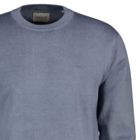 GANT Herren Stirckpullover mit Rundhals - Sunfaded C-Neck, Stückwaschung, Baumwolle Blau (Faded Denim) L