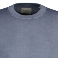 GANT Mens Knitted Jumper with Round Neck - Sunfaded C-Neck, Piece Washed, Cotton Blue (Faded Denim) L (Large)