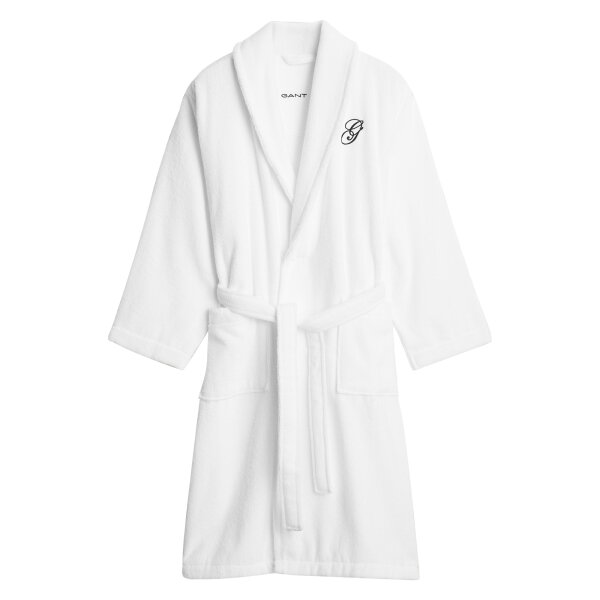 GANT Unisex Bathrobe - EMBROIDERY ROBE, shawl collar, embroidered logo, organic cotton White L (Large)