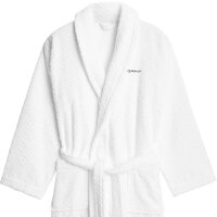 GANT Unisex Bademantel - JACQUARD HERRINGBONE ROBE, Schalkragen, Fischgrätmuster Weiß S