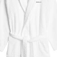 GANT Unisex Bathrobe - JACQUARD HERRINGBONE ROBE, shawl collar, herringbone pattern White S (Small)